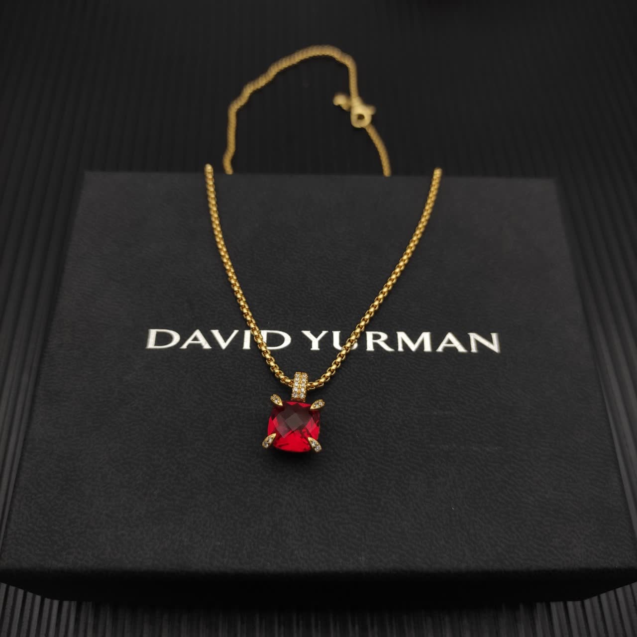 David Yurman Cable Collectibles 18K Yellow Gold Ruby and Diamond Albion Necklace